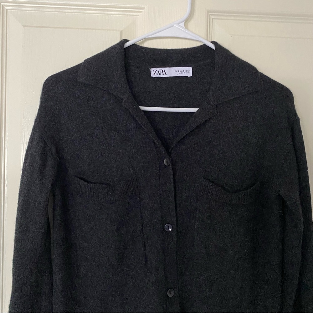 Zara Gray Collared Cardigan 100% Wool Button Down Size S